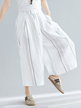 Women Simple Striped Slim Wide Leg Casual Pants
